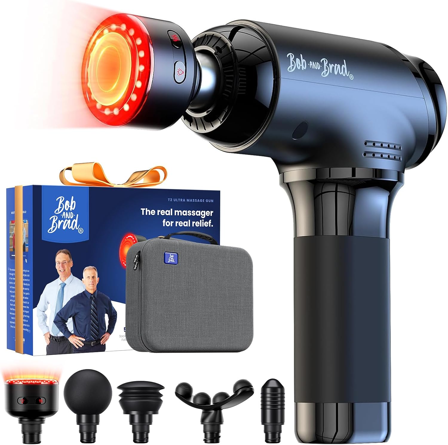 BOB AND BRAD T2 Ultra Deep Tissue Massage Gun, Heat &amp; Red LED, Percussion